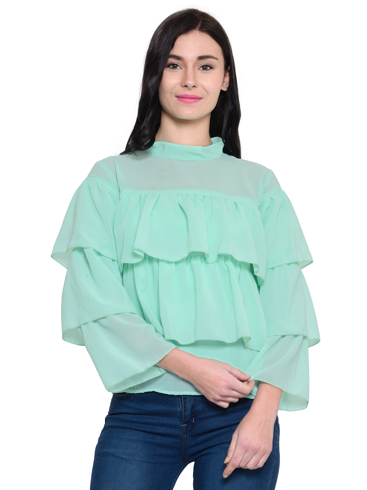 Cool Aqua Green Frilled long sleeves top